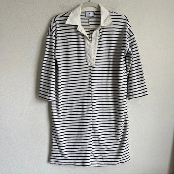 Tuckernuck Ashton Knit Polo Dress Ivory Navy Striped - Picture 2 of 5
